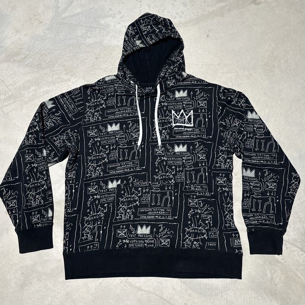 Basquiat Hoodie Men's SZ M Black Abstract Hooded Pockets Jean-Michel Art AOP